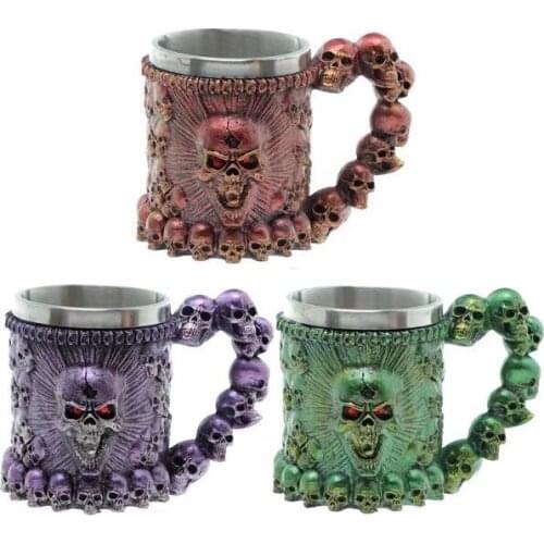 Personalized Double Wall Stainless Steel 3D Skull Mugs Coffee Tea Bottle Mug Skull Tankard Drinking Cups 350ml