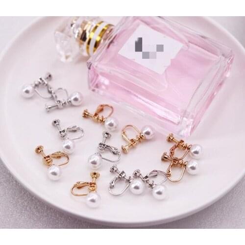 Simple 8mm Glass Pearl DIY Hole free ear clip jewelery findings metal ear clip accessory 6pcs y1485