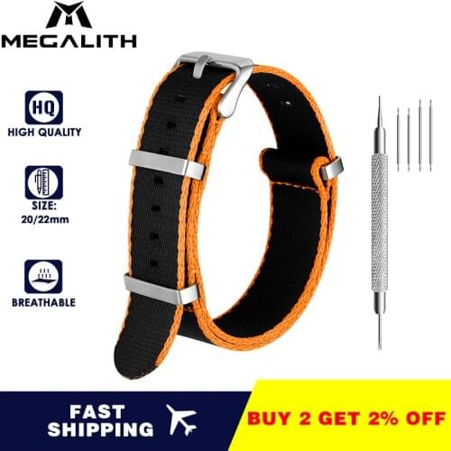 MEGALITH 20mm 22mm Nylon Watch Strap Orange/Grey/Blue/Red Deluxe Premium NATO Style Men Sport Watch Band For iwatch Wristband