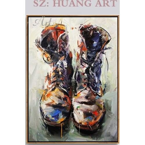 Hand painted oil paintings shoes boots industrial nostalgia creative hand painting entrance bar base area scenic paintings