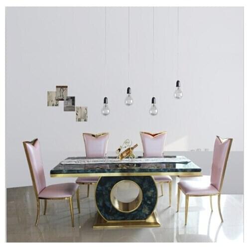 Modern dining table set with marble top frame black &rose gold color ding chairs 4+1