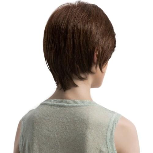 Resistant Girls Women Short Layered 100% Human Hair Wigs with Brown