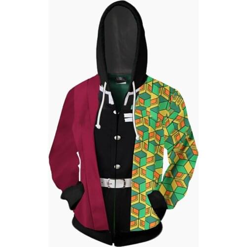 Anime Demon Slayer: Kimetsu no Yaiba Cosplay Hoodie Kamado Tanjiro Zenitsu Print Zipper Hoodies Sweatshirts Hooded Coat Jacket