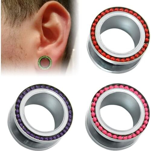 Stainless Steel Ear Tunnel Ear Screw Fit Flesh Ear Tunnel Plug Expander with Small Ball Ear Gauges Stretcher Piercing Jewelry