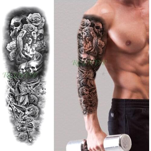 Waterproof Temporary Tattoo Sticker Skull Girl Cross Rose Flower Full Arm Tatto Flash Tatoo Fake Tattoos for Men Women Lady