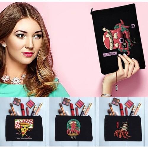 Female Makeup Bag Womens Cosmetic Bag Zipper Cute Monster Pattern Portable Handbags Black School Pencil Cases Coin Purse