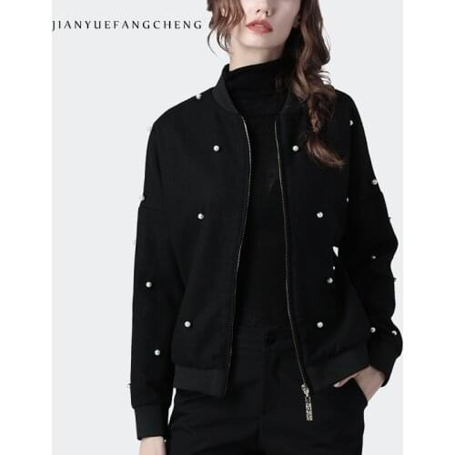 Women Casual Sports Baseball Jackets Wool Coat Warm Thickened Short Winter Top Pearls Beaded Zip-Up Loose Plus Size Outwear Coat