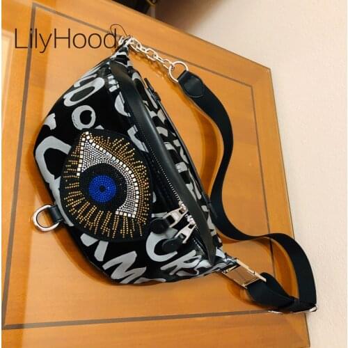 Women Oxford Fabric Rhinestone Eye Pattern Waist Bag Female Fashion Designer Letter Printing Diamonds Chest Pack Purse Belt Bag