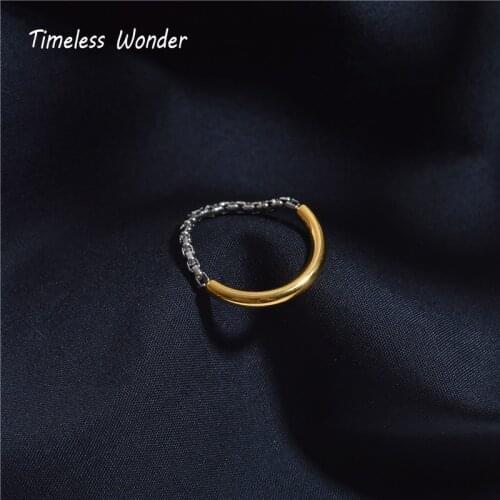 Timeless Wonder Titanium 2 Tone Soft Box Chain Rings Women Stainless Steel Jewelry Sweet Boho Ins Designer Top Kpop Trendy 2245