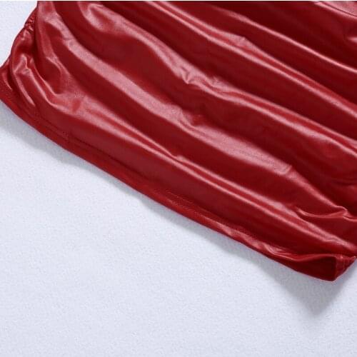 Women Sexy Black And Red Wet Look Backless Bandage Faux Leather Bodycon Dress