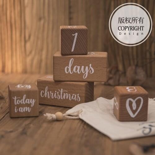 1set Baby Milestone Wooden Block Baby Photography Milestone Memorial Monthly Newborn Commemorative Card Number Photo Accessories
