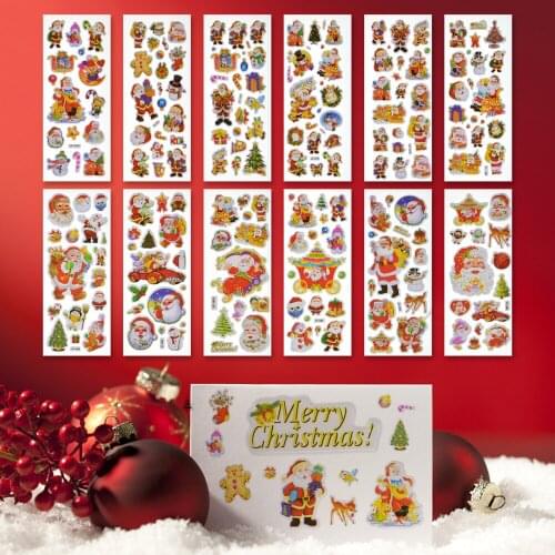 12Pack Christmas Stickers Kids Xmas Craft Gift Home Decoration DIY Mixed-Style Randomly Sent