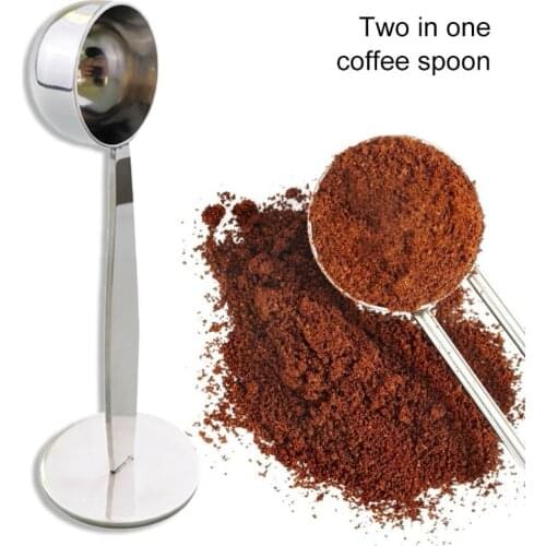 2 in 1 Coffee Tamping Mesure Spoon Stainless Steel Coffee Bean Powder Cafe Measuring Tamping Scoop Coffee Tools