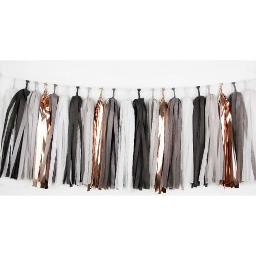 20pcs Modern Marble Tassel Garland Balloon Tail Black White Gray Rose Gold Wedding Bridal Birthday Party Bachelorette Decor