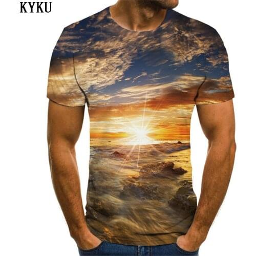 3d Tshirt Landscape T-shirt Men Cloud Tshirts Casual Sun Anime Clothes Short Sleeve Hip hop Cool Male Tops