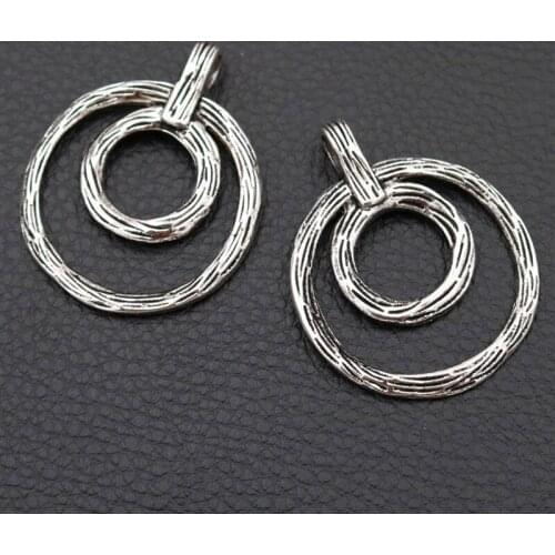 4pcs Silver Plated Metal Double Rings Pendant Vintage Necklace Earrings DIY Handmade Jewelry Charm Findings A2032 44*35mm