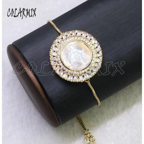 5 pieces shell Jesus bracelets Religion bracelet shell pave charm wholesale jewelry handcrafted bracelets 5186