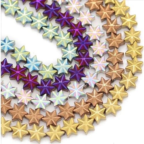 7MM Pentagram Star Blue,Gold,Green,Purple Hexagram Hematite Natural Stone 55pcs Loose Beads For Jewelry Making Diy Bracelet 15
