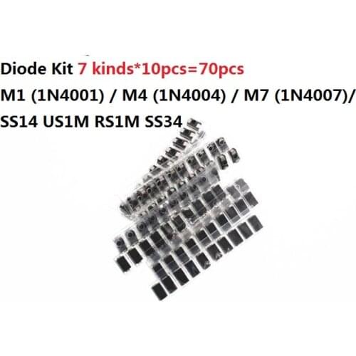 7 kinds*10pcs=70pcs/lot SMD diode package / M1 (1N4001) / M4 (1N4004) / M7 (1N4007)/ SS14 US1M RS1M SS34 KIT
