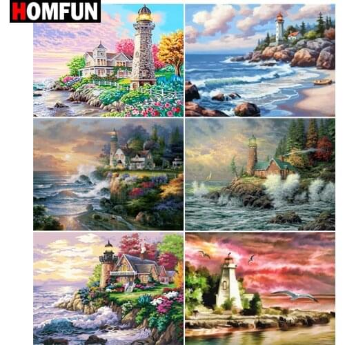 HOMFUN 3D Diamond Painting ‘Sea tower tree" DIY Full Rhinestones Drill Cross-stitch Kits Square Round Diamond Embroidery