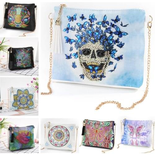 5D Diamond Painting Mosaic Skull Butterfly Flowers Shoulder Bag For Women Handbag Rhinestones DIY Special Drill Embroidery
