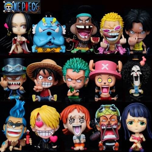 Anime Figure Auto Decor One Piece Q Version Model Zoro Sanji FRANKY Nami Doflamingo Usopp Hancock Pvc Figure Toys for Children