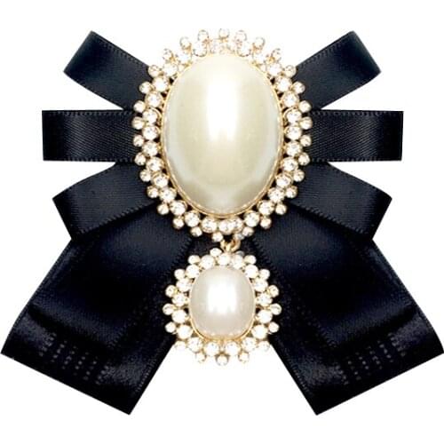 Free shipping new female male fashion 2017 woman college wind big pearl bow tie knot retro brooch brooch cloth corsage pin