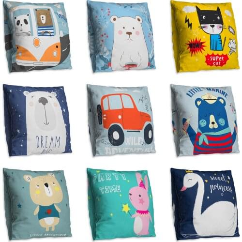 Cartoon White Bear Cat Double Side Print Cushion Cover Polyester Decorative for Sofa Seat Soft Throw Pillow Case Cover 45x45cm