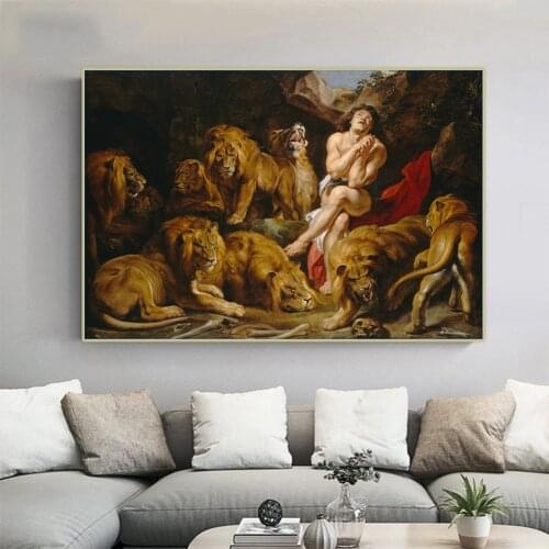 Citon Peter Paul Rubens《Daniel in the Lions' Den》Canvas Oil Painting Artwork Poster Picture Wall Decor Home Interior Decoration