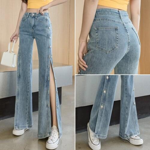 Sexy Heavy Industry Denim Wide Leg Pant 2021 Summer Thin Side Open Button Jeans Vintage Pocket Long Trouser Plus Size Streetwea