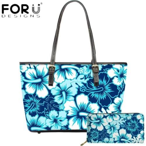 FORUDESIGNS Fashion PU Leather Shoulder Bag For Women Watercolor Flower Pattern Print Large Casual Ladies Handbag And Purse Set