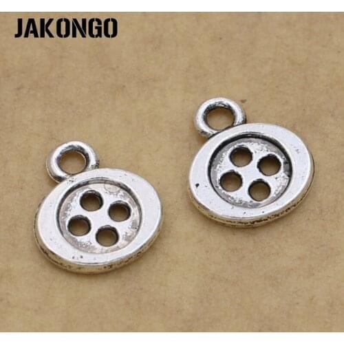 JAKONGO Antique Silver Plated Sewing Button Charm Pendants Jewelry Making Bracelet Accessories Jewelry Findings DIY 20pcs/lot