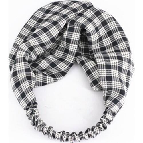 Classic Plaid Headband for Women Stretch Hairband Girls Head Wrap Black White Plaid Hairband Turban Elastic Adult Hair Headband