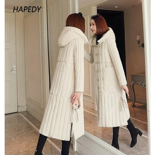 Women Winter X-long Jacket Single Breasted Solid Female Cold Coat Hooded Stand Collar Casual Thick 2021 Womens Parkas