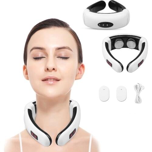 6 Modes Electric Neck Massager Pulse Back Power Control Far Infrared Heating Pain Relief Tool Cervical Massager Health Care