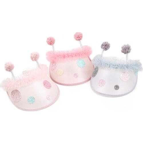 Lovely Snail Shinning Pink Silver Plastic Kid Sun Hat Toddle Outdoor Headband Glitter Dot Summer Girls Adjustable Visor Cap 9cs