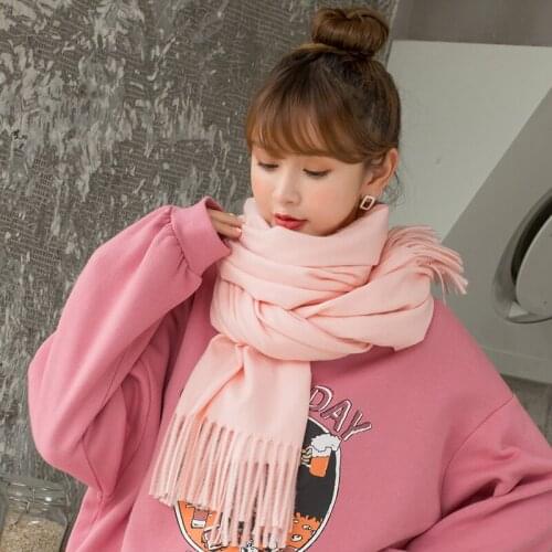 Lovely pink scarf in the fall and winter long winter warm joker han edition student pure color imitation cashmere scarf