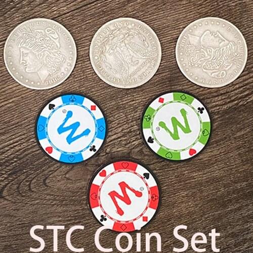 STC Coin Set Magic Tricks Close Up Magia Coin Change Penetrate Magie Multiplying Silver Coins to Chip Magica Gimmick Props
