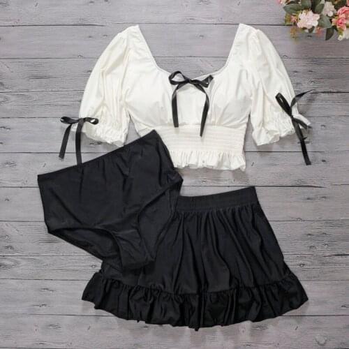 2021 New Women Short Sleeve Bikini Swimwear Cute Girls Swimsuit Swimming Beach Wear Summer Bathing Suit Padded Skirt Biquini