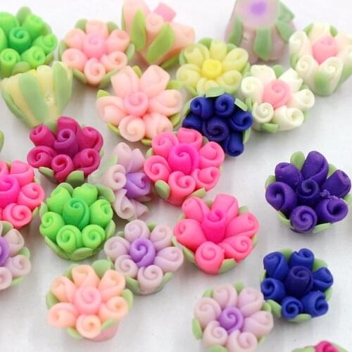 New Size 15mm Mixed random colors Polymer Clay Flower Design By Exquisite Flower For DIY Jewelry Making