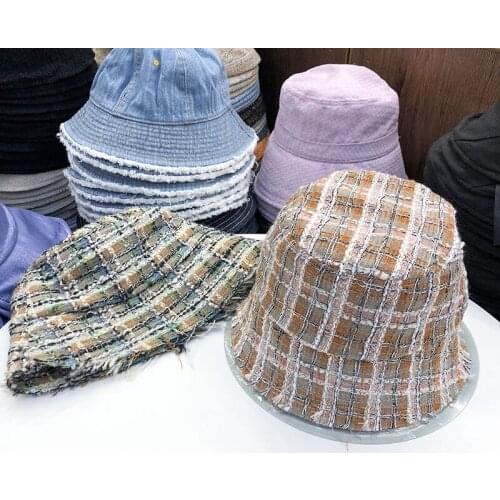 Chic Plaid Bucket Hats Women Spring Autumn All Match Green Khaki Fishing Hat Ladies Street Vintage Sweet Sun Protection Caps