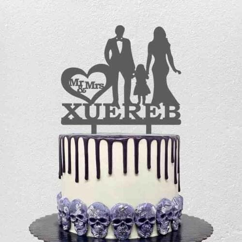 Personalized Wedding Anniversary Cake Topper Custom Mr Mrs Name a Family of Three Wedding Anniversary Party Decoration Topper