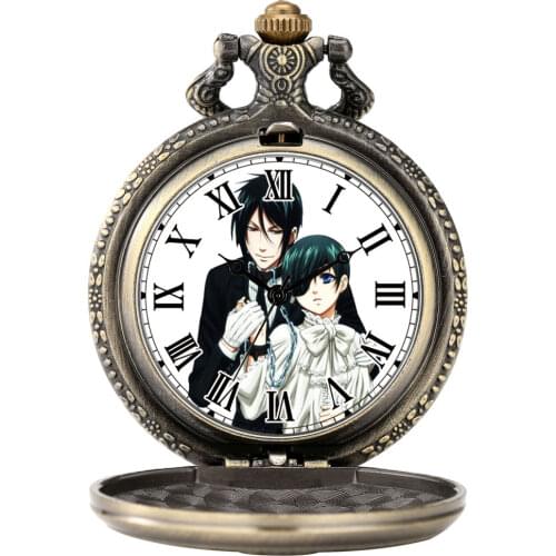 Birthday Gift For Friends Vintage Pocket Watch Anime Black Butler Classic Roman Numeral Dial Practical Quartz Pendant Clock