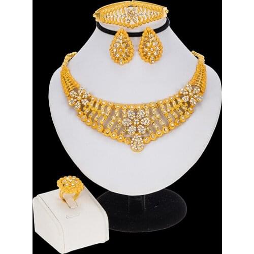 Sales NEW Luxury Dubai Gold Colorful Jewelry Sets Nigerian Wedding Necklace Ring for Women African Beads Costume Jewelry Set