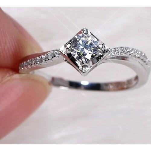 Luxury Female Crystal Round Thin Ring 100% Real 925 Sterling Silver Rings For Women Dainty Wedding Band Engagement Ring