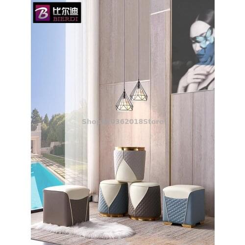 Light Luxury Leather Stool Round Stool Soft Sitting Family Living Room Small Pier Sofa Shoe Changing Stool Modern Simple Tea Tab