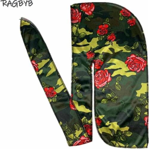 New Camo Print Silk Durag Bandanas for Men Silky Durags Long Tail Wave Cap Head Scarf Women Hat Headwrap Durag