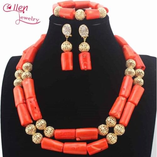 Fabulous Coral Nigerian African Wedding Coral Beads women necklace Set Traditional Indian Bridal Necklace Set Free Shipp W13727