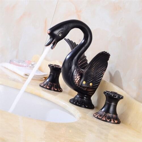 Bathroom Basin faucet Total Brass Sink Mixer Tap Hot and Cold Swan Shape Faucet Bathroom Crane Carving Dual Handle Lavatory Tap