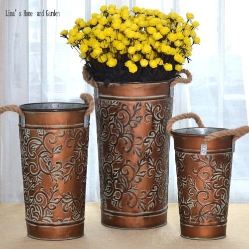 Stack 3 pieces handmade antique vintage metal flower bucket